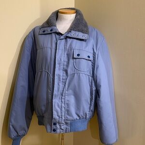 Westwind Men's Blue/Gray Bomber Jacket Fleece Lined Zip/Button Stand Collar L
